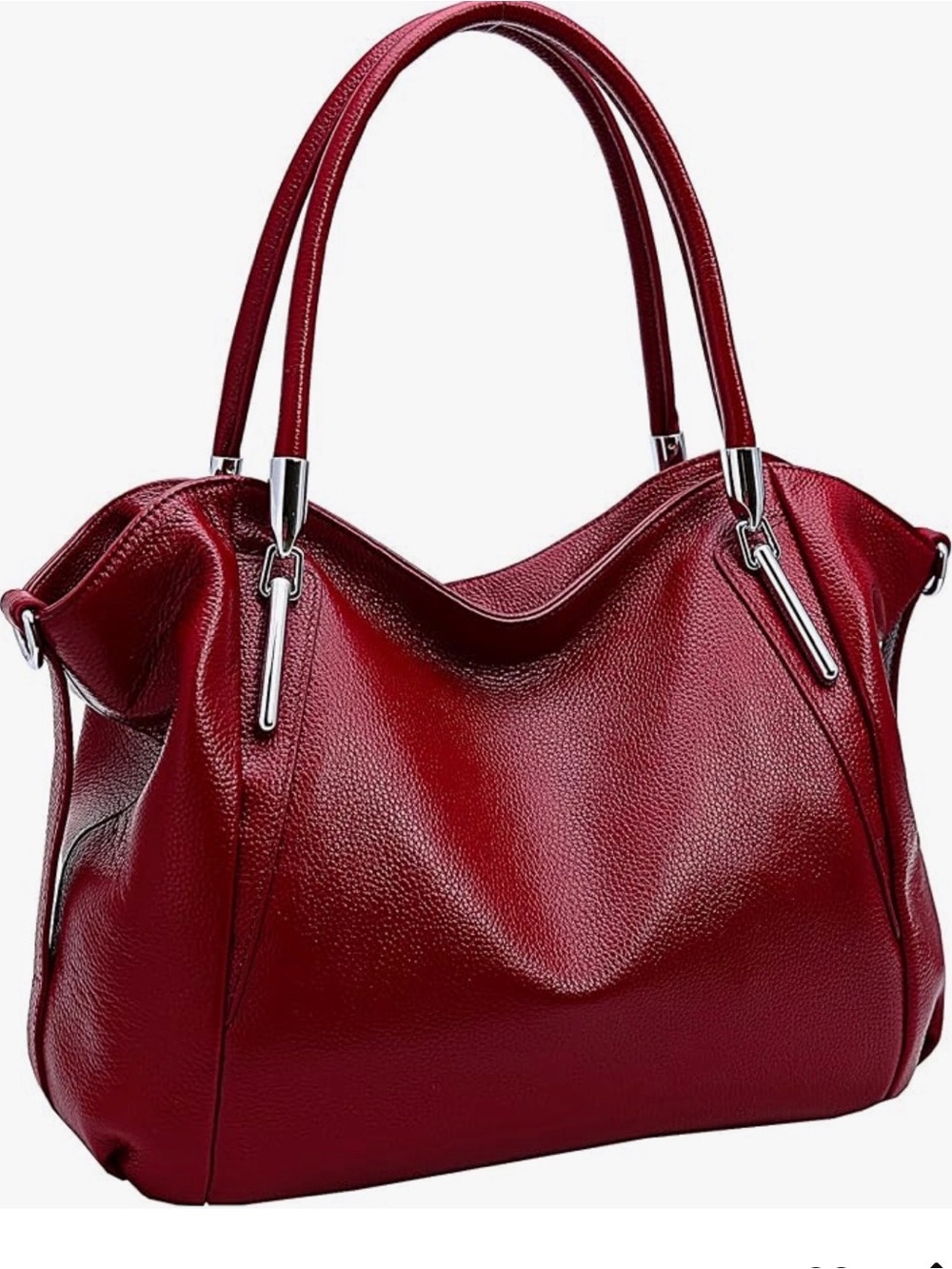 Heshe Genuine Leather Satchel Hobo Bag Wine Red Pebbled Lichee Pattern Texture